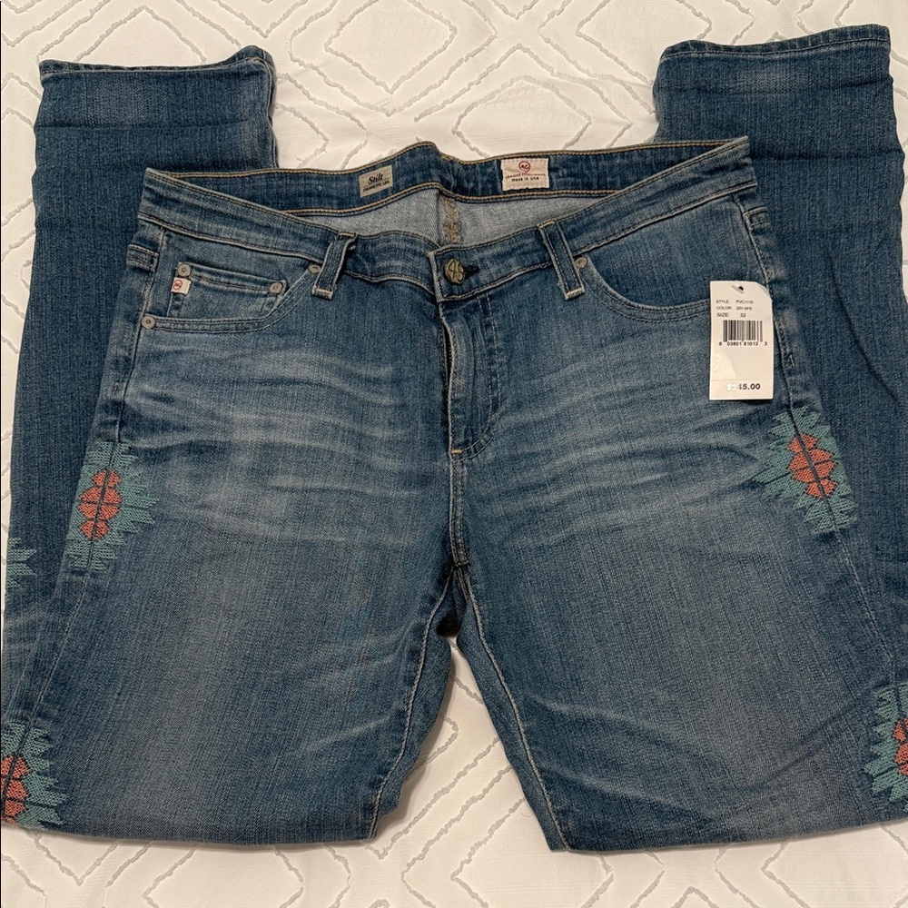 AG Adriano Goldschmied Denim Jeans with Colorful Embroidery